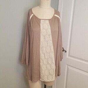 Flamingo Urban Tan and Lace Boho Tunic Top
